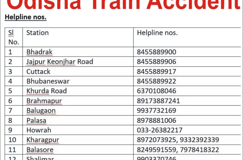  Odisha Train Accident Important Helpline Numbers